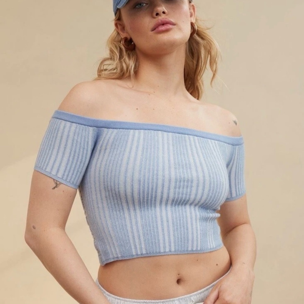 Aerie Blue and White Striped Crop Top